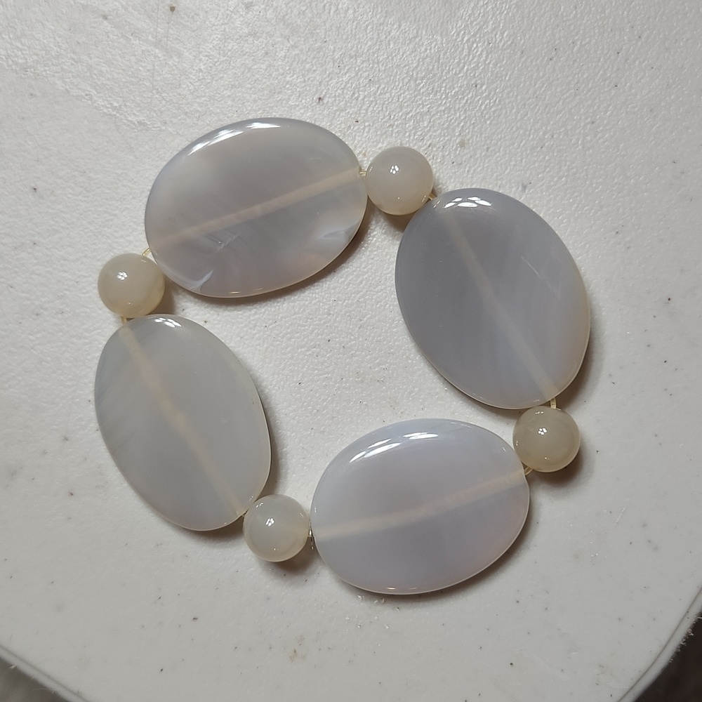 30" Mother of pearl necklace and bracelet, 925 sterling hardware - Picture 2 of 4